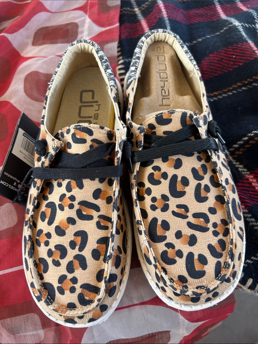 Hey Dude Kids Leopard Print Canvas Slip-Ons - Tan/Black